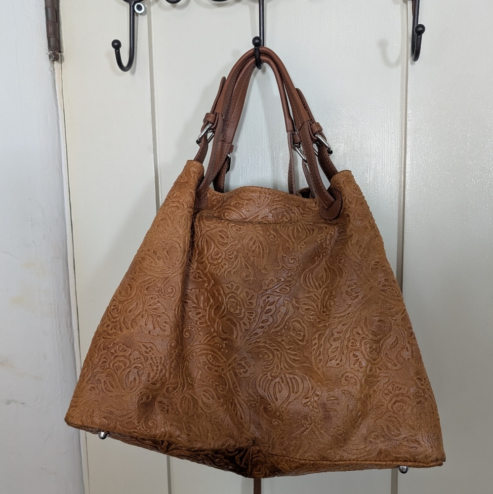 Elegant Brown Embossed Leather Tote